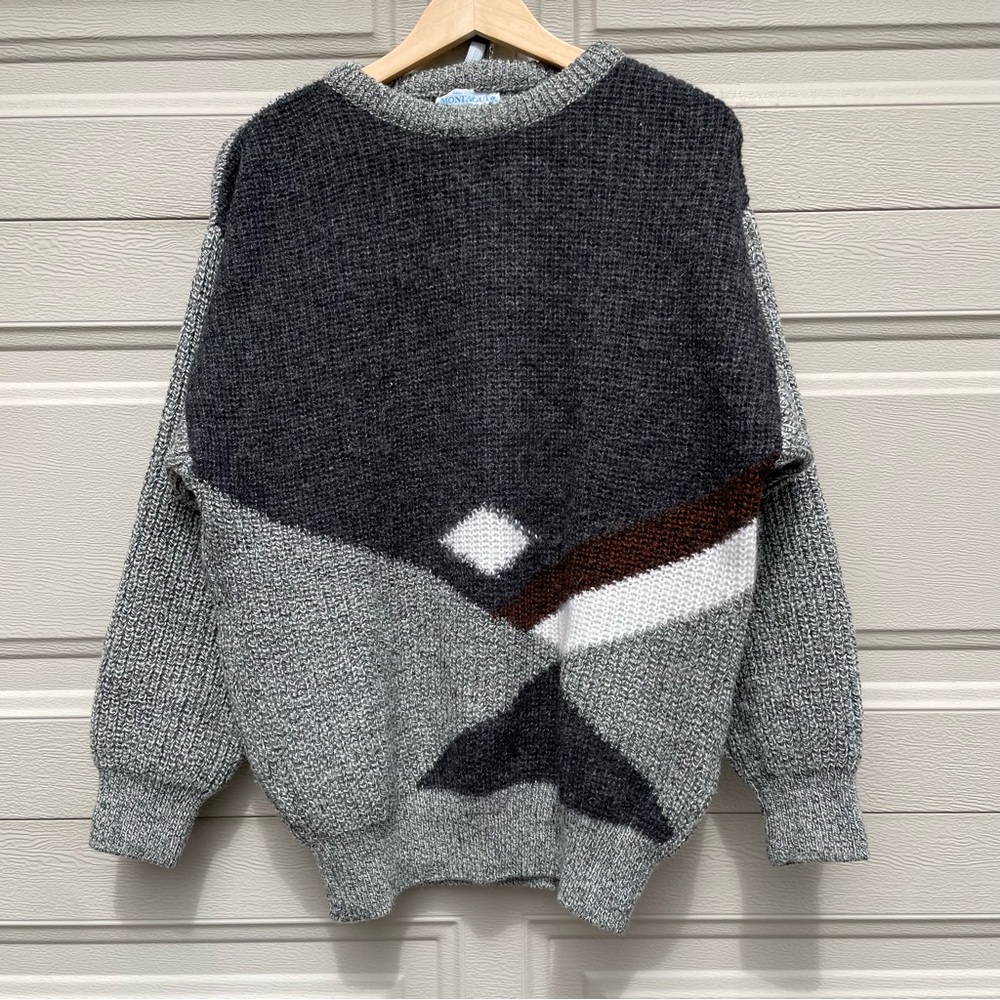 Vintage Montagut Paris Chunky Gray Wool Angora Blend Knit Sweater Made in Italy